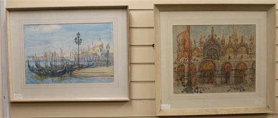 Dorris Kircew, two watercolour, View of St Marks, Venice 33 x 49cm.